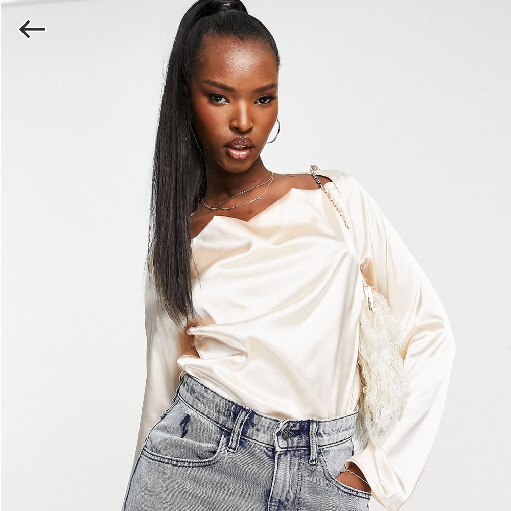 Women’s Asos Femne Luxe Cowl Neck Long Sleeve Satin Blouse Shirt Top Ecru 8